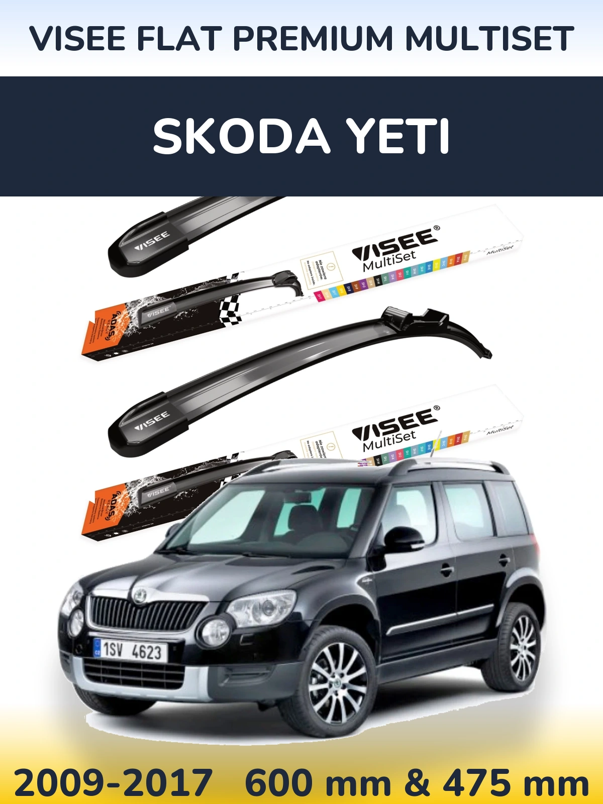 Sada předních stěračů VISEE FLAT PREMIUM MultiSet 600 a 475 mm pro Skoda Yeti 2009-2017