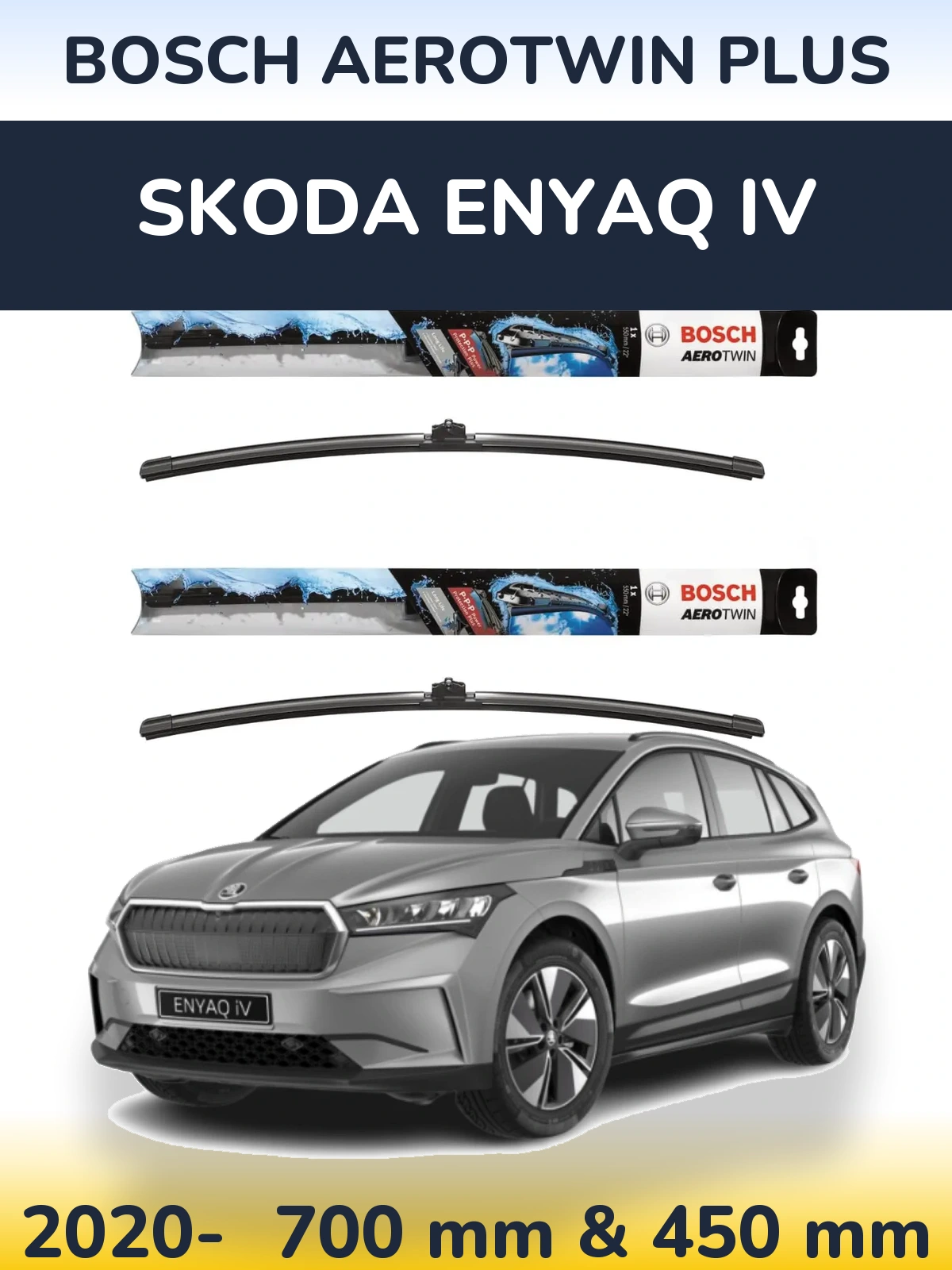 Sada předních stěračů BOSCH AeroTwin Plus 700 a 450 mm pro Skoda Enyaq iV 2020-2026