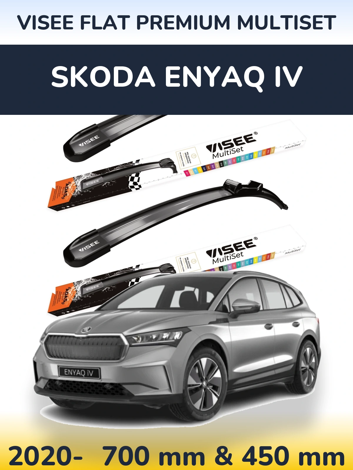 Sada předních stěračů VISEE FLAT PREMIUM MultiSet 700 a 450 mm pro Skoda Enyaq iV 2020-2026