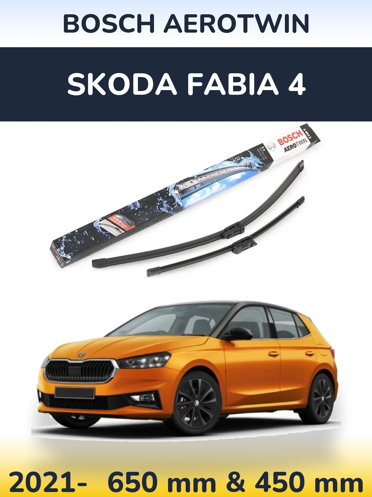 Комплект передніх щіток BOSCH AeroTwin 650 & 450 мм для Skoda Fabia 4 2021-2026