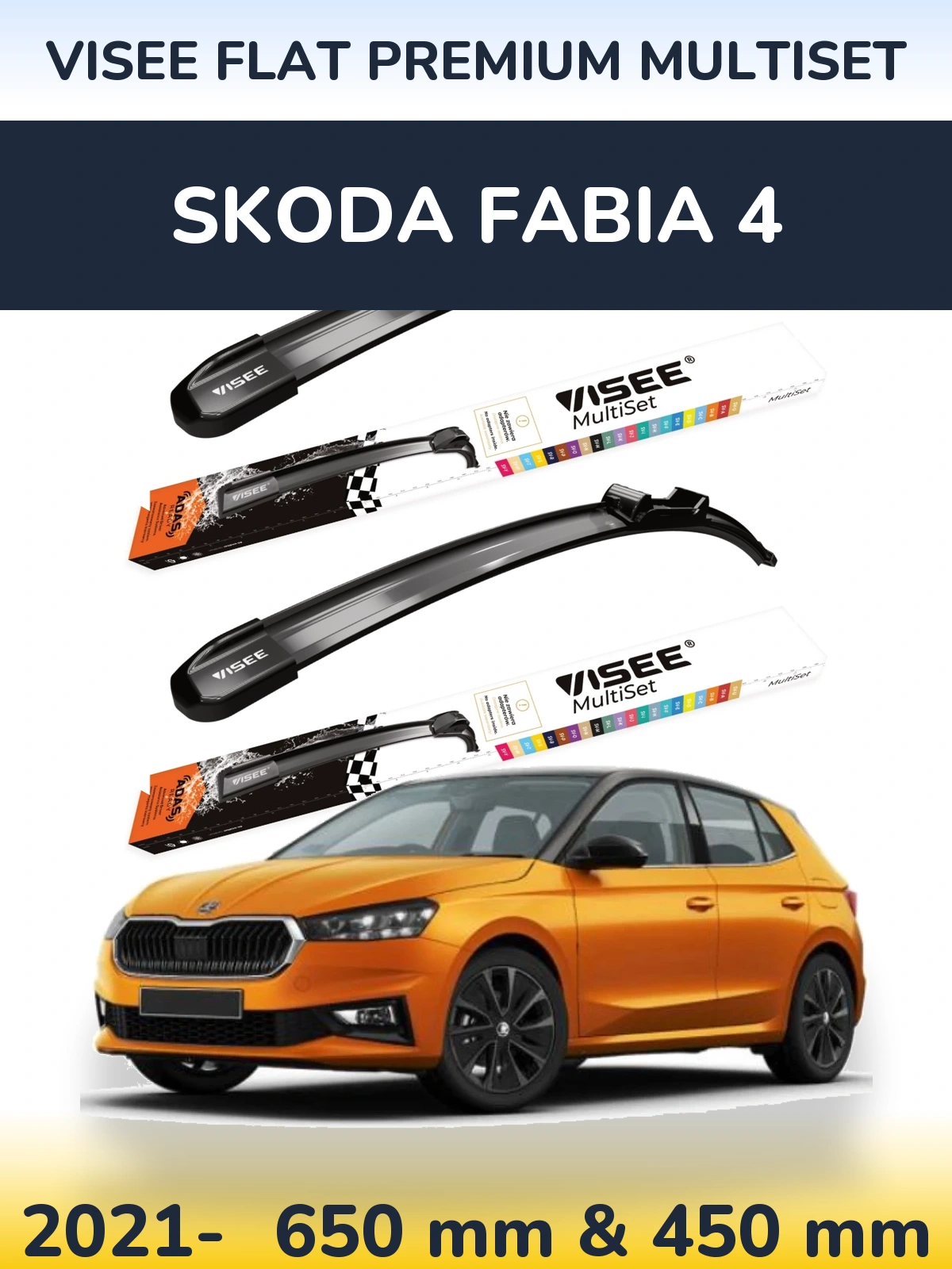 Sada předních stěračů VISEE FLAT PREMIUM MultiSet 650 a 450 mm pro Skoda Fabia 4 2021-2026