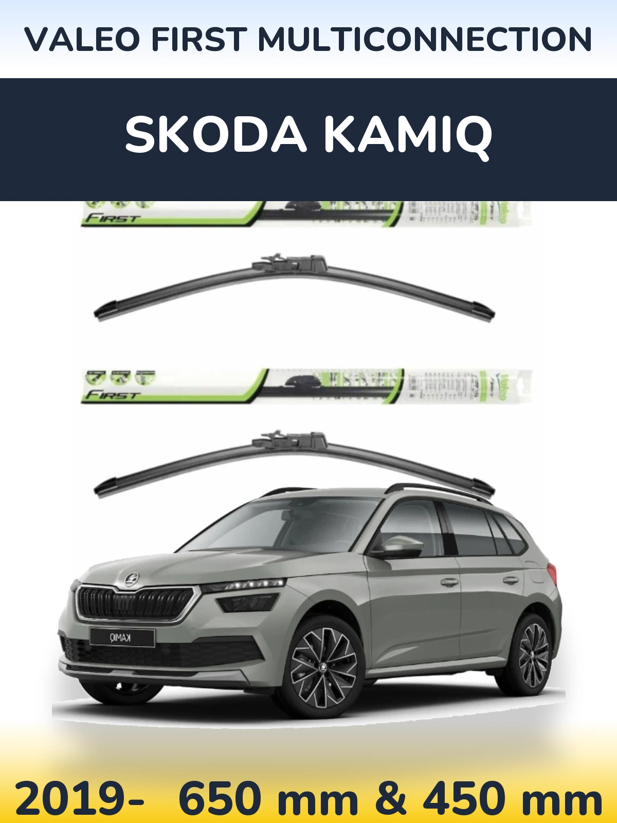 Sada předních stěračů Valeo First MultiConnection 650 a 450 mm pro Skoda Kamiq 2019-2026