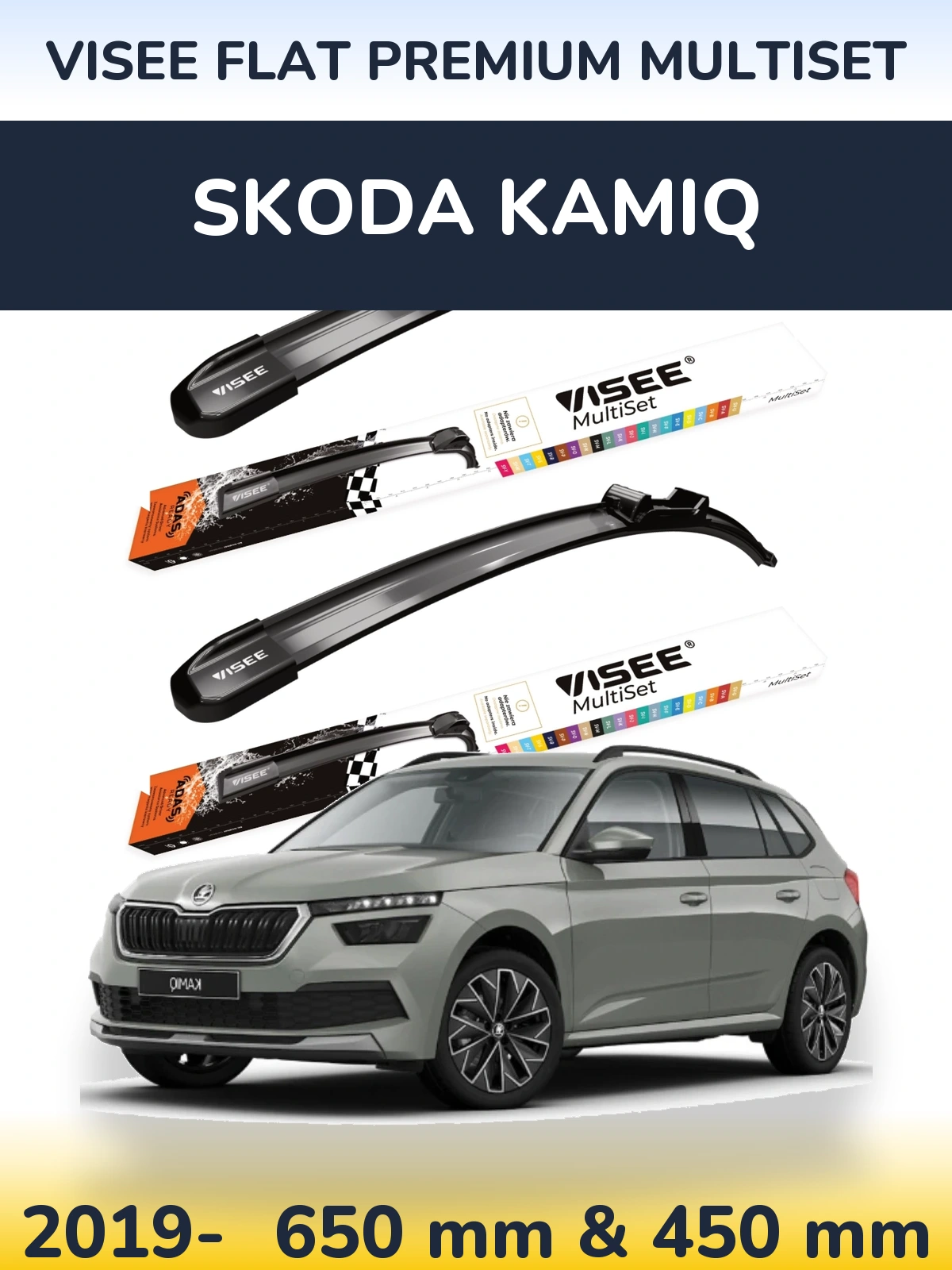 Sada předních stěračů VISEE FLAT PREMIUM MultiSet 650 a 450 mm pro Skoda Kamiq 2019-2026