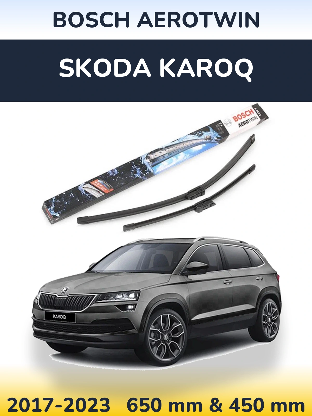 Комплект передніх щіток BOSCH AeroTwin 650 & 450 мм для Skoda Karoq 2017-2023