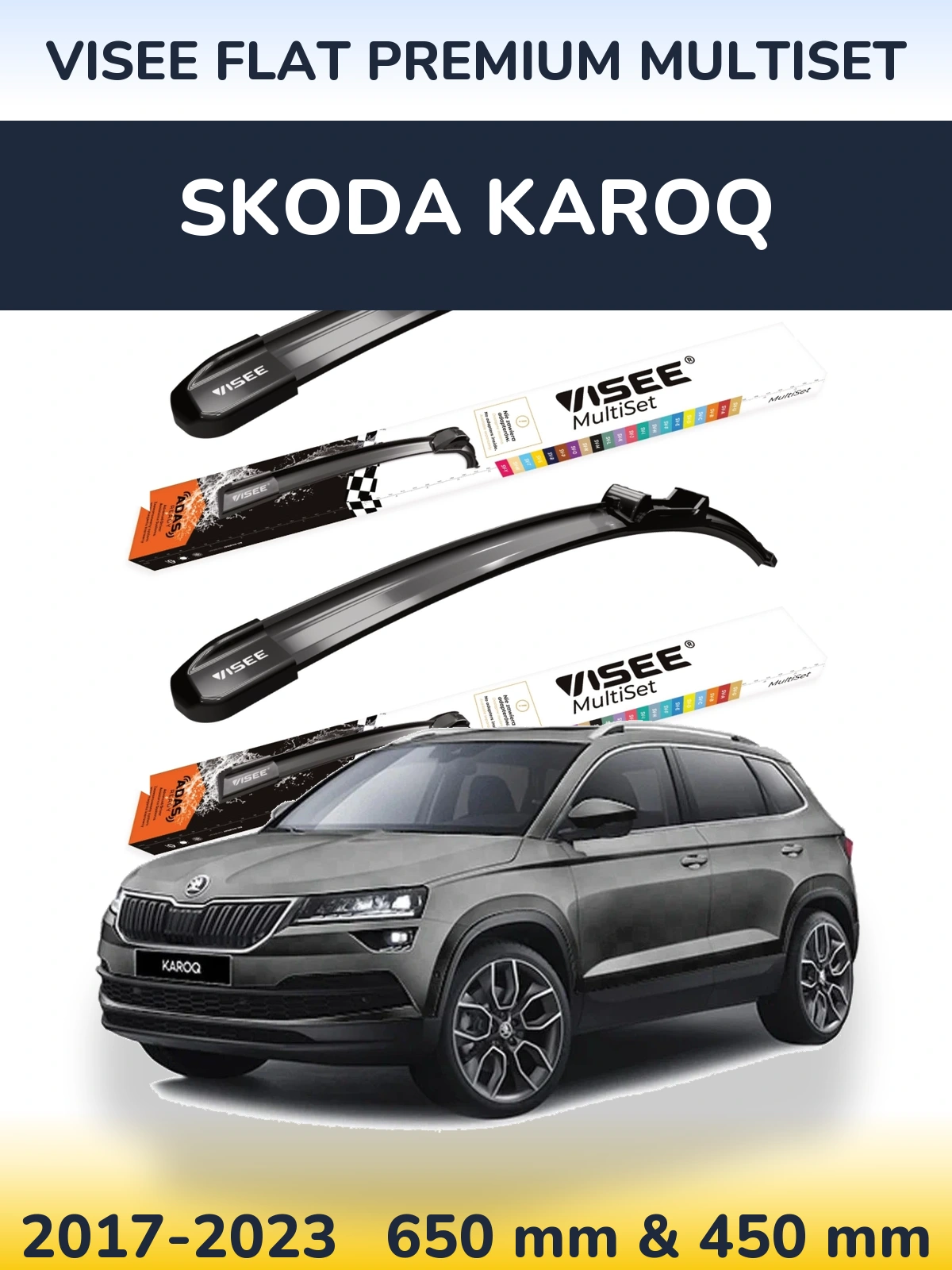 Sada předních stěračů VISEE FLAT PREMIUM MultiSet 650 a 450 mm pro Skoda Karoq 2017-2023