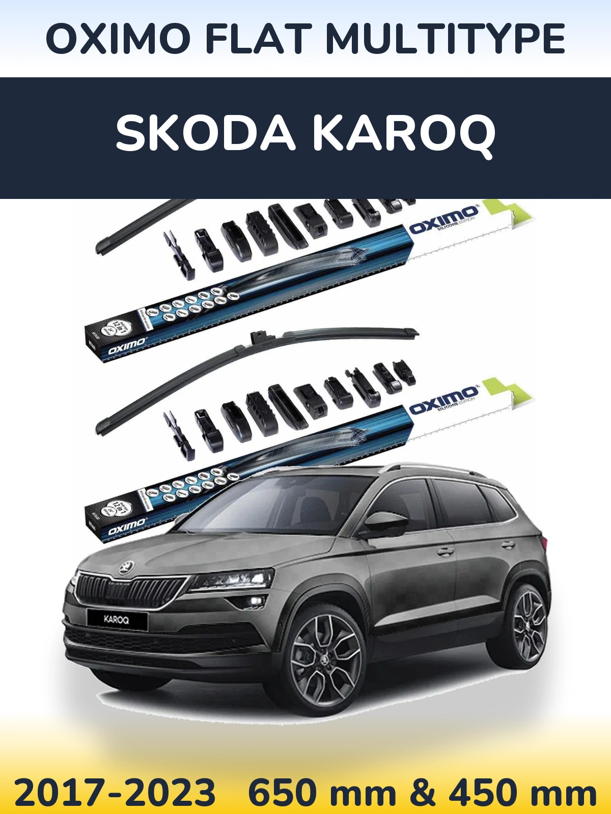 Комплект передніх щіток Oximo Flat MultiТипe 650 & 450 мм для Skoda Karoq 2017-2023