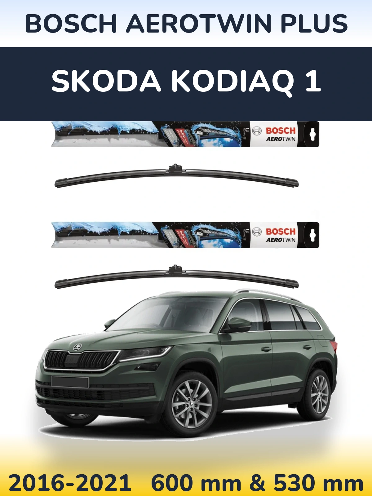 Sada předních stěračů BOSCH AeroTwin Plus 600 a 530 mm pro Skoda Kodiaq 1 2016-2021