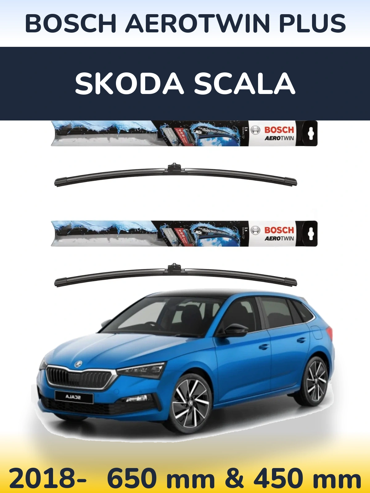 Sada předních stěračů BOSCH AeroTwin Plus 650 a 450 mm pro Skoda Scala 2018-2026