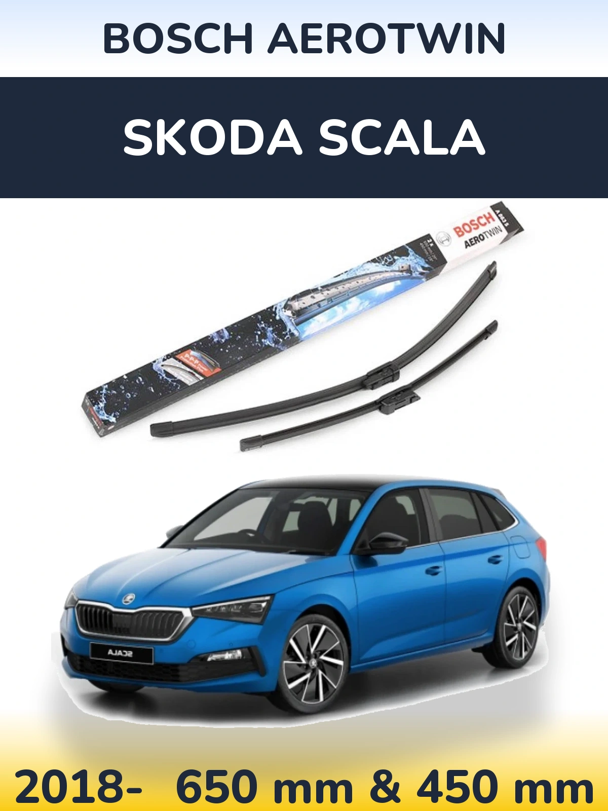 Sada předních stěračů BOSCH AeroTwin 650 a 450 mm pro Skoda Scala 2018-2026