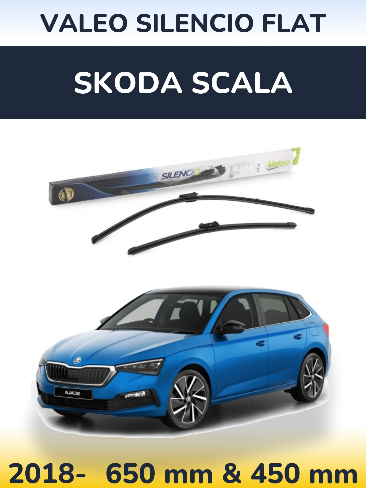 Sada předních stěračů Valeo Silencio Flat 650 a 450 mm pro Skoda Scala 2018-2026