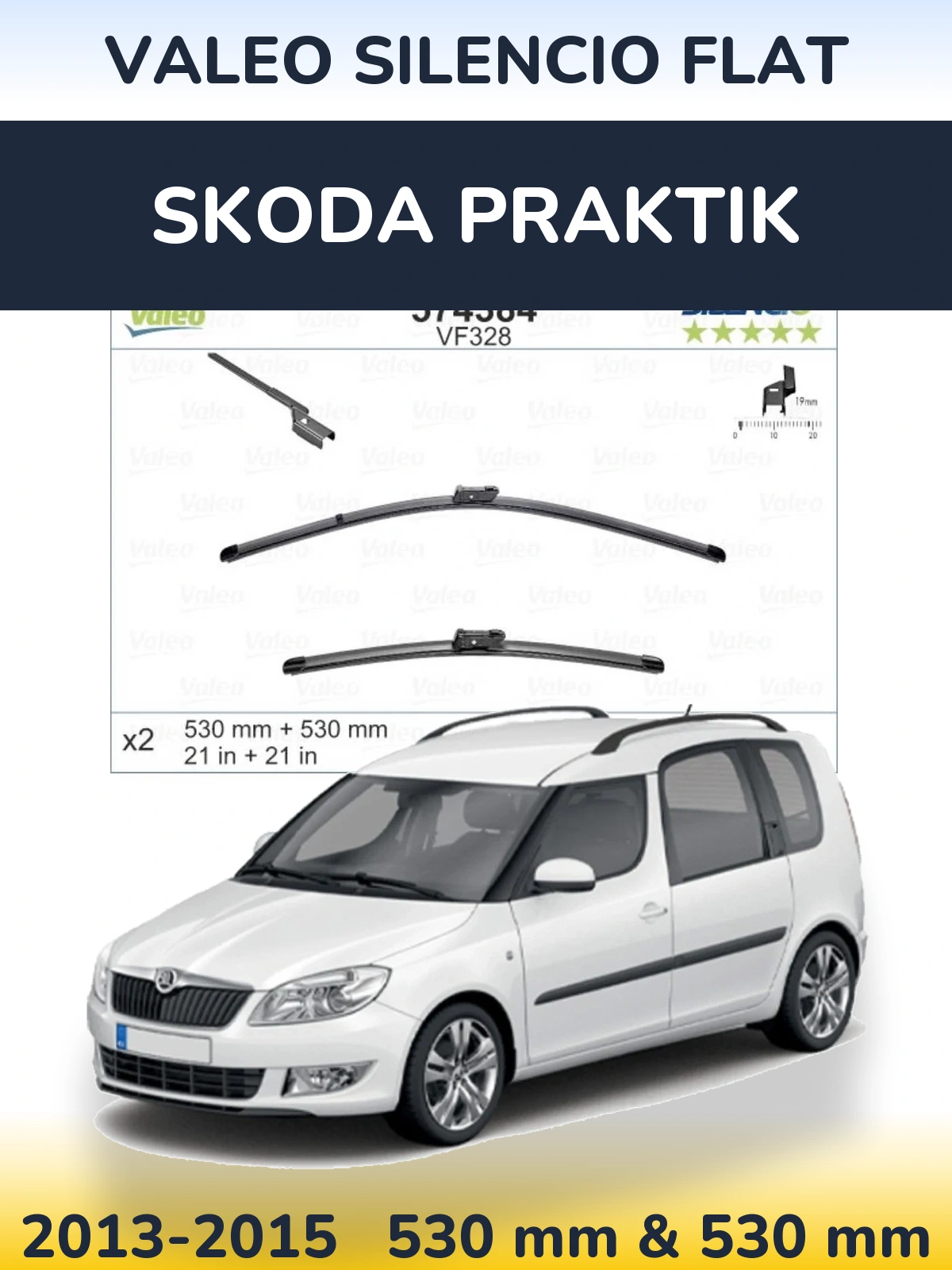 Комплект передніх щіток Valeo Silencio Flat 530 & 520 мм для Skoda Praktik 2013-2015