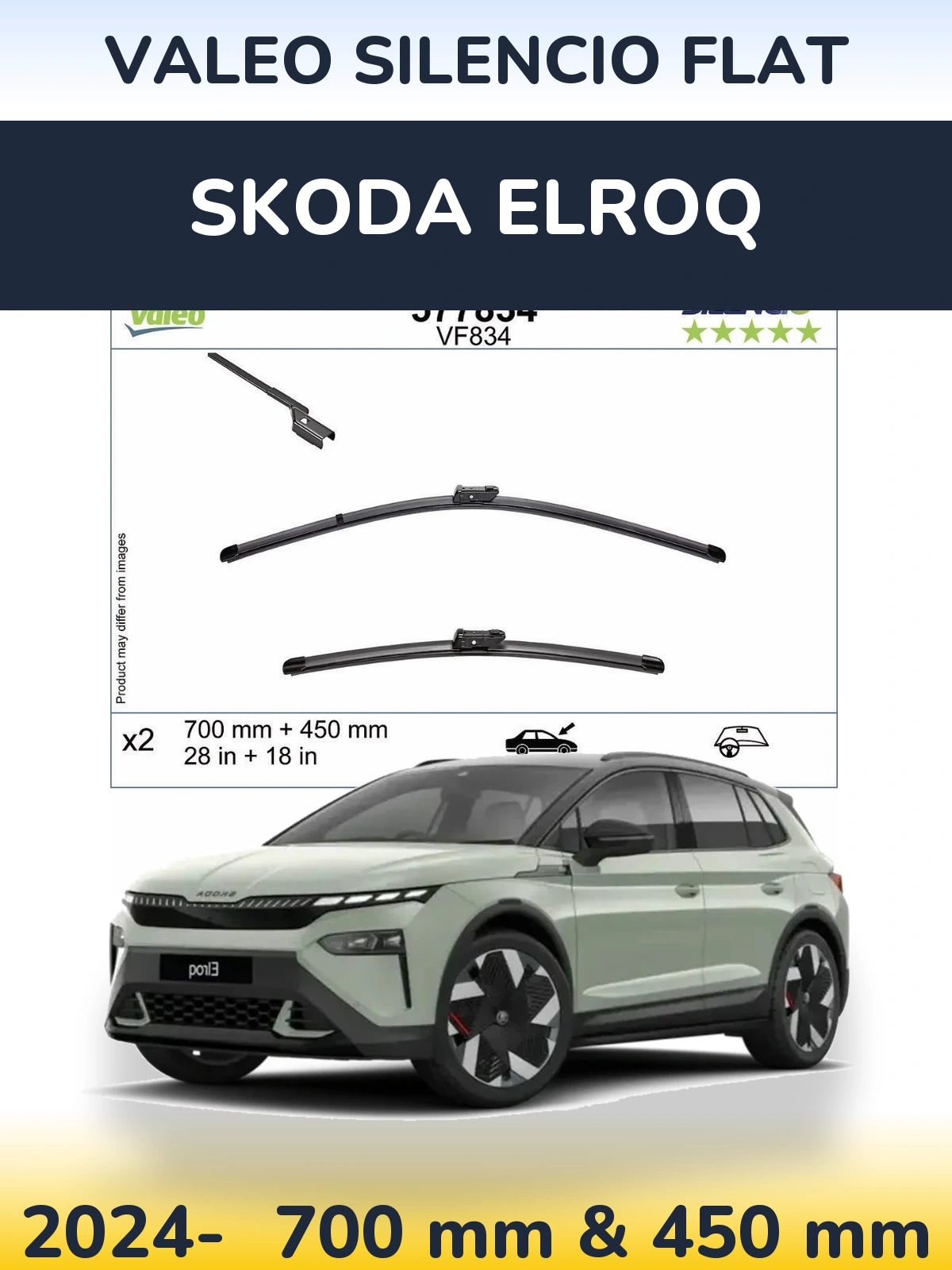 Sada předních stěračů Valeo Silencio Flat 700 a 450 mm pro Skoda Elroq 2024-2026