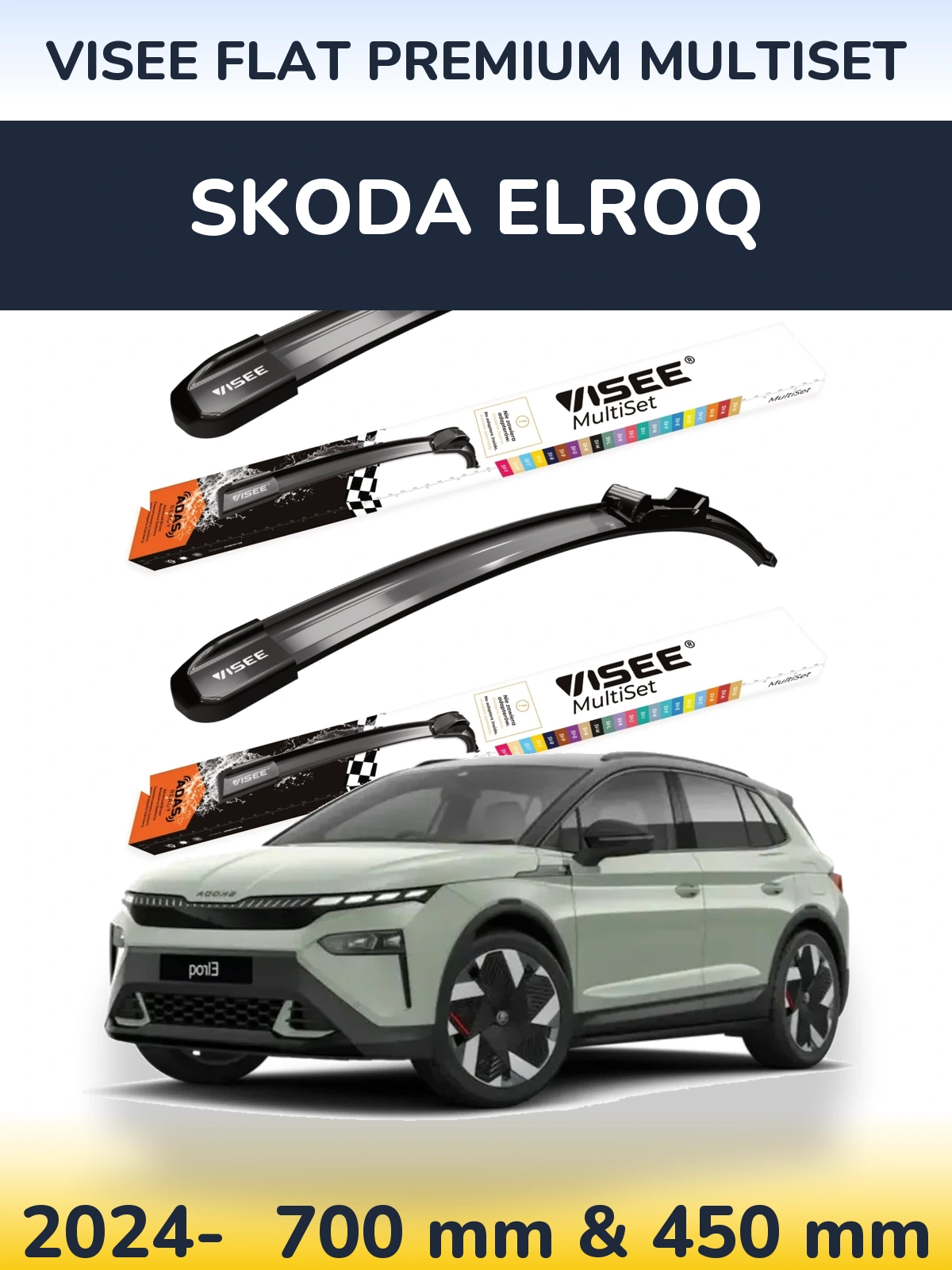 Sada předních stěračů VISEE FLAT PREMIUM MultiSet 700 a 450 mm pro Skoda Elroq 2024-2026