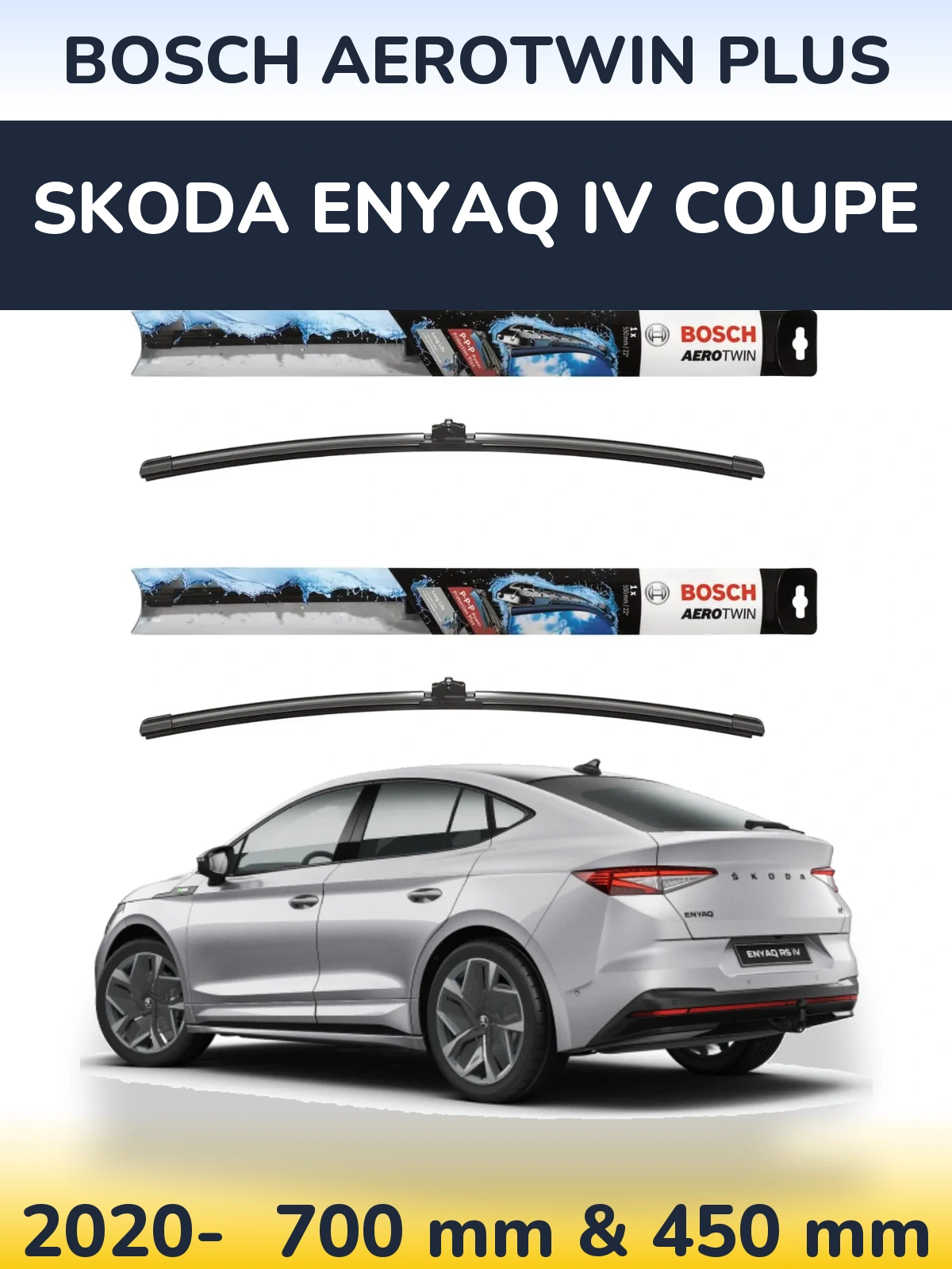 Sada předních stěračů BOSCH AeroTwin Plus 700 a 450 mm pro Skoda Enyaq iV Coupe 2020-2026
