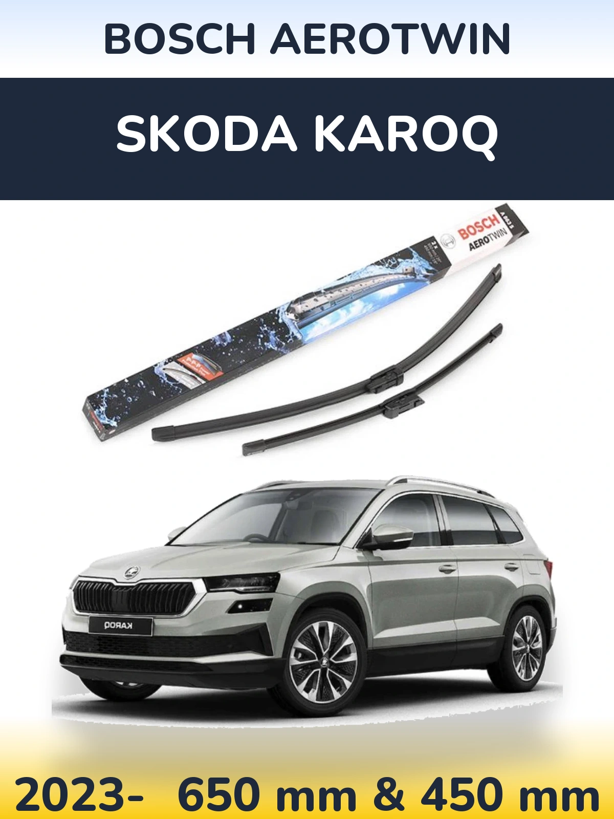 Sada předních stěračů BOSCH AeroTwin 650 a 450 mm pro Skoda Karoq 2023-2026