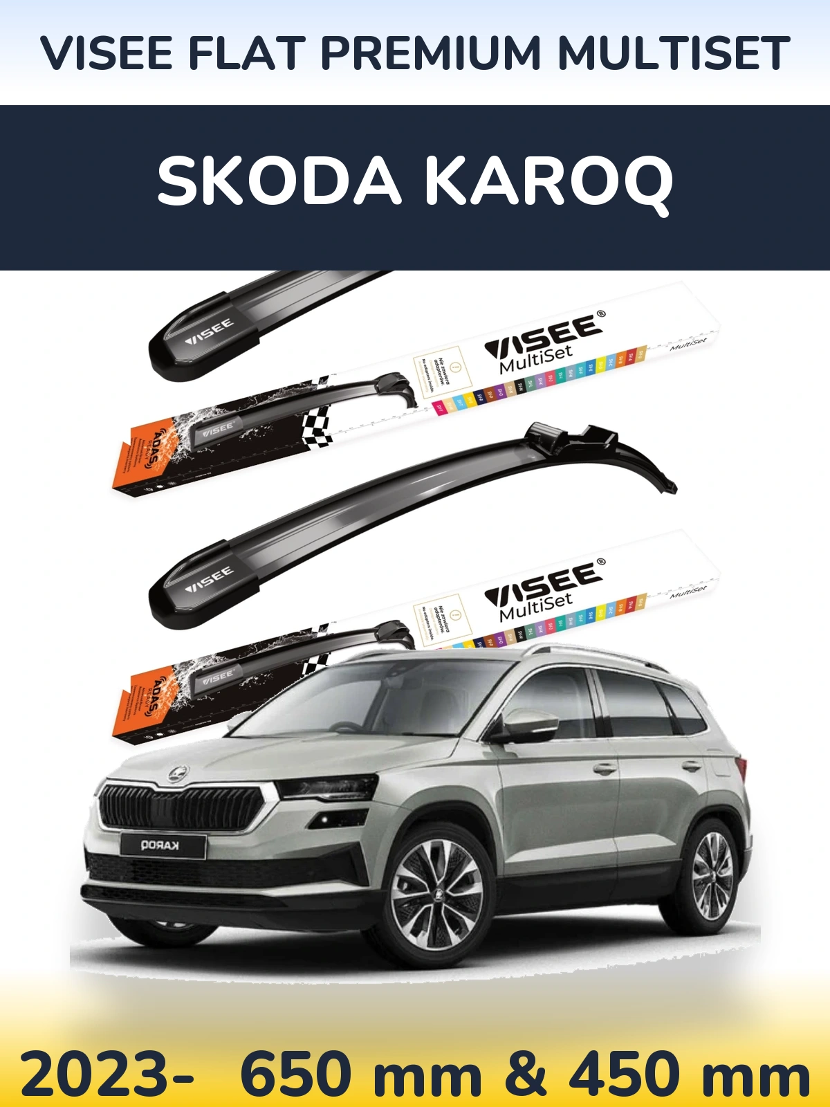 Sada předních stěračů VISEE FLAT PREMIUM MultiSet 650 a 450 mm pro Skoda Karoq 2023-2026