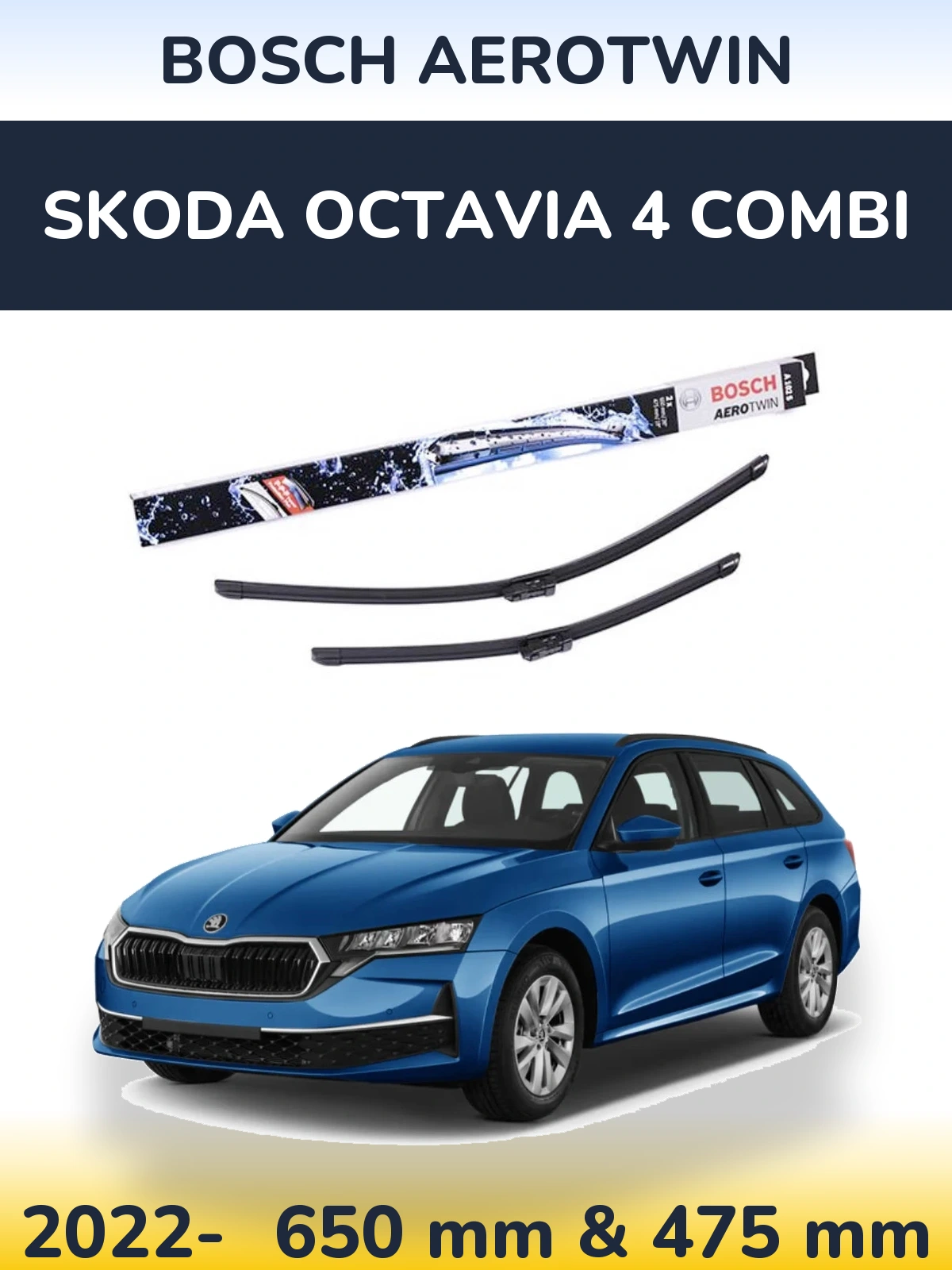 Sada předních stěračů BOSCH AeroTwin 650 a 475 mm pro Skoda Octavia 4 Combi 2022-2026