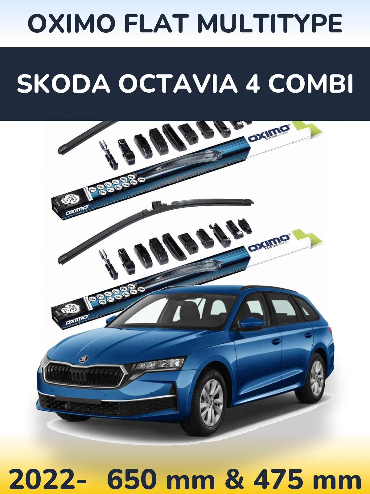 Sada předních stěračů Oximo Flat MultiType 650 a 475 mm pro Skoda Octavia 4 Combi 2022-2026