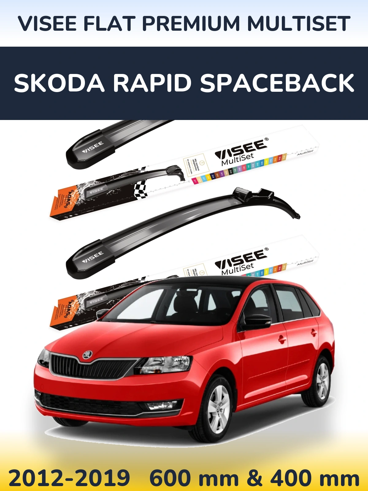 Комплект передніх щіток VISEE FLAT PREMIUM MultiSet 600 & 400 мм для Skoda Rapid Spaceback 2012-2019