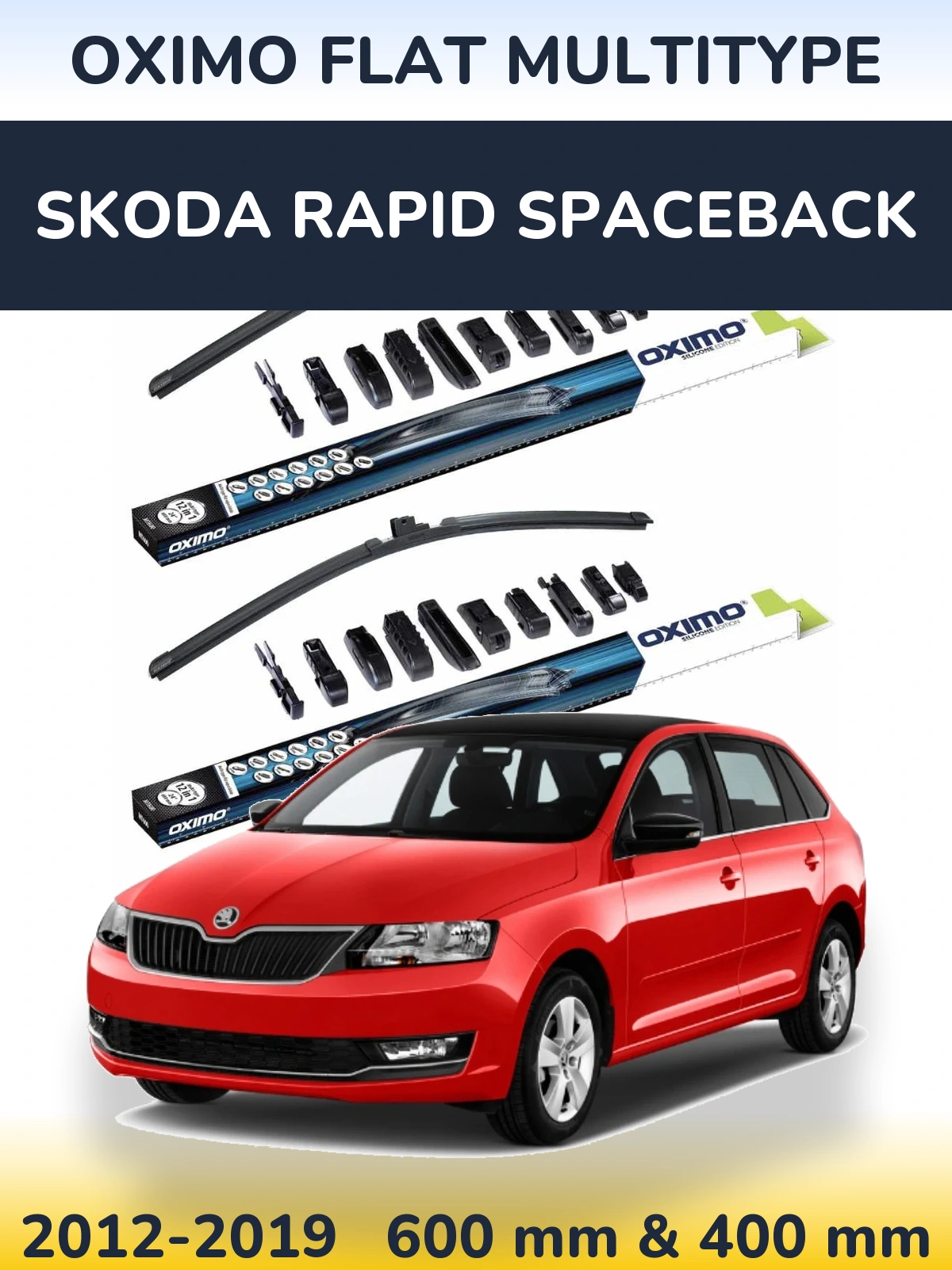 Комплект передніх щіток Oximo Flat MultiТипe 600 & 400 мм для Skoda Rapid Spaceback 2012-2019