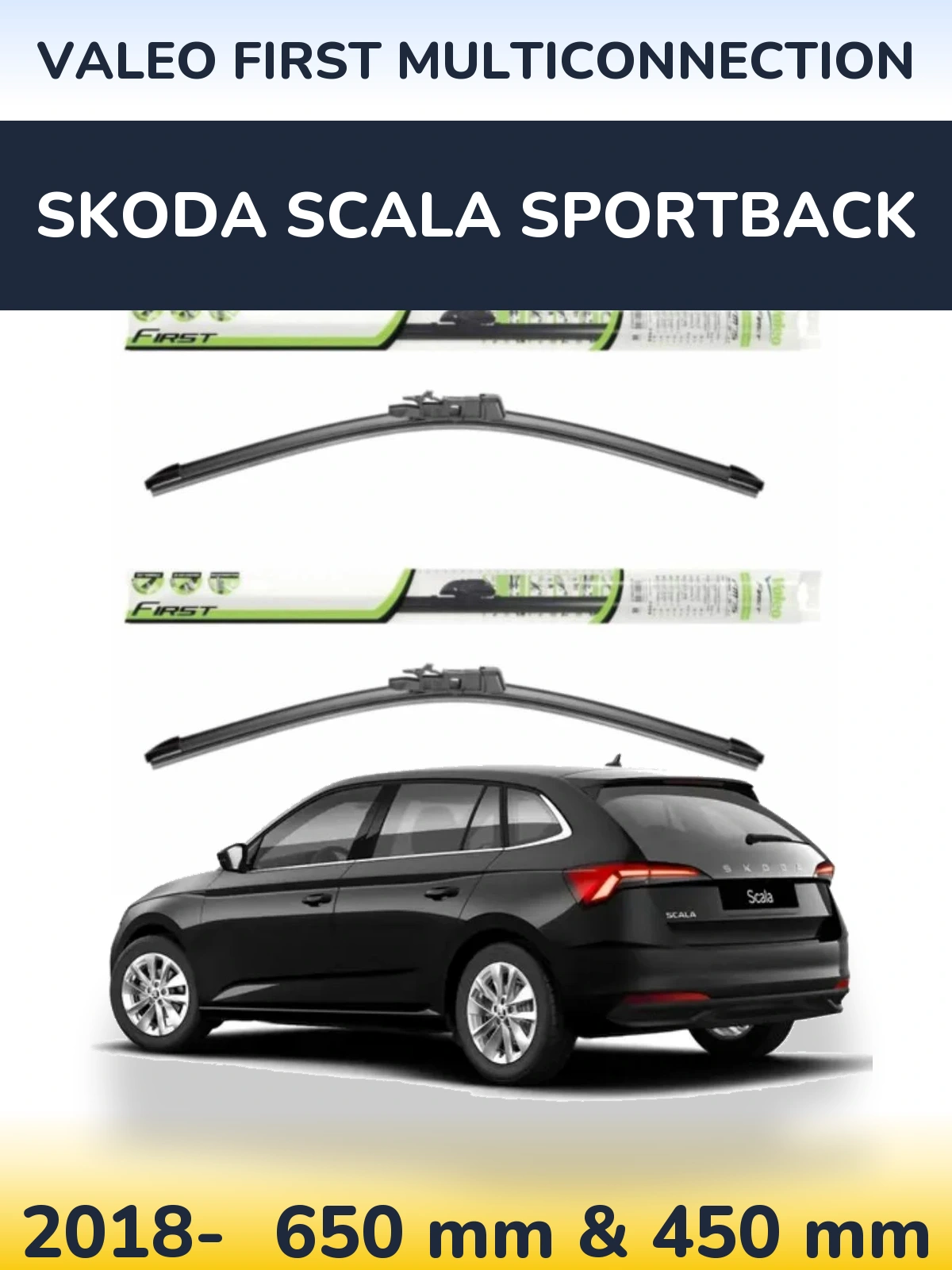 Sada předních stěračů Valeo First MultiConnection 650 a 450 mm pro Skoda Scala Sportback 2018-2026