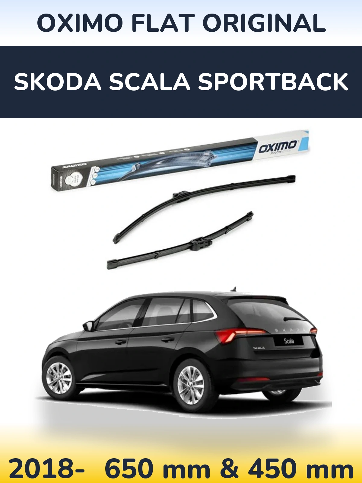 Sada předních stěračů Oximo Flat Original 650 a 450 mm pro Skoda Scala Sportback 2018-2026