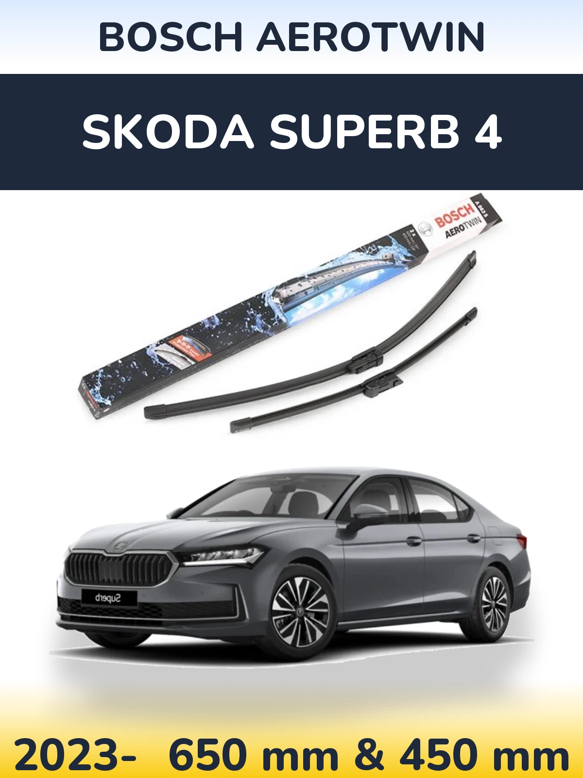 Sada předních stěračů BOSCH AeroTwin 650 a 450 mm pro Skoda Superb 4 2023-2026