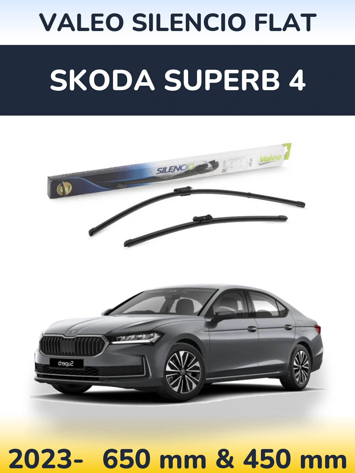 Sada předních stěračů Valeo Silencio Flat 650 a 450 mm pro Skoda Superb 4 2023-2026