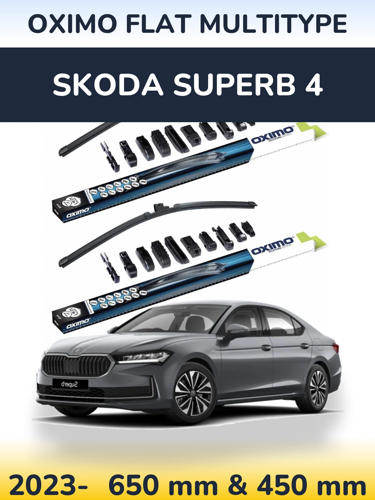 Sada předních stěračů Oximo Flat MultiType 650 a 450 mm pro Skoda Superb 4 2023-2026