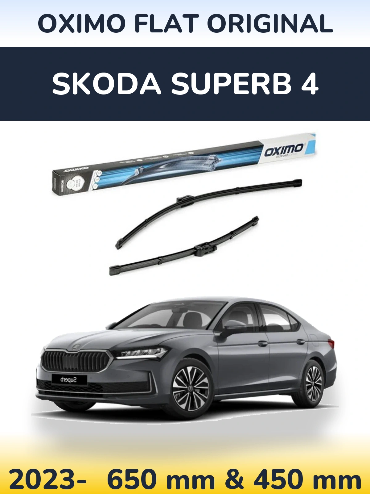 Комплект передніх щіток Oximo Flat Original 650 & 450 мм для Skoda Superb 4 2023-2026