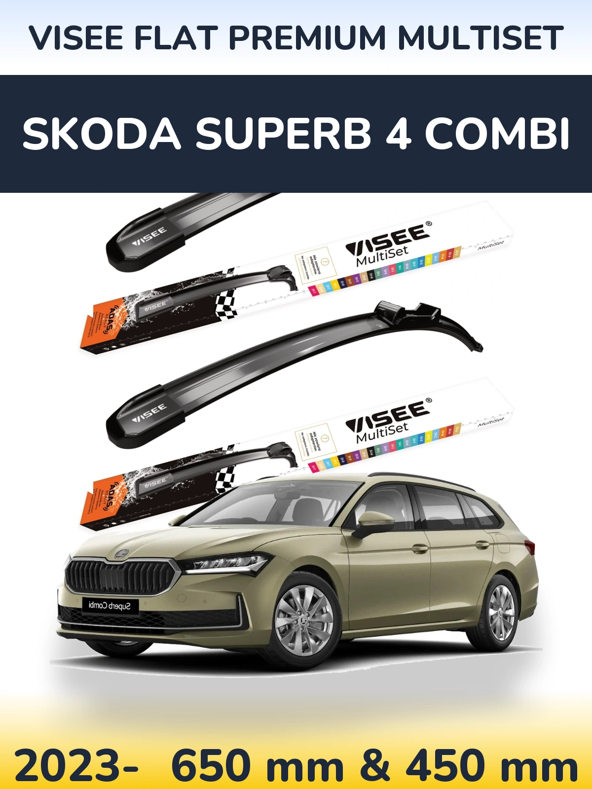 Sada předních stěračů VISEE FLAT PREMIUM MultiSet 650 a 450 mm pro Skoda Superb 4 Combi 2023-2026