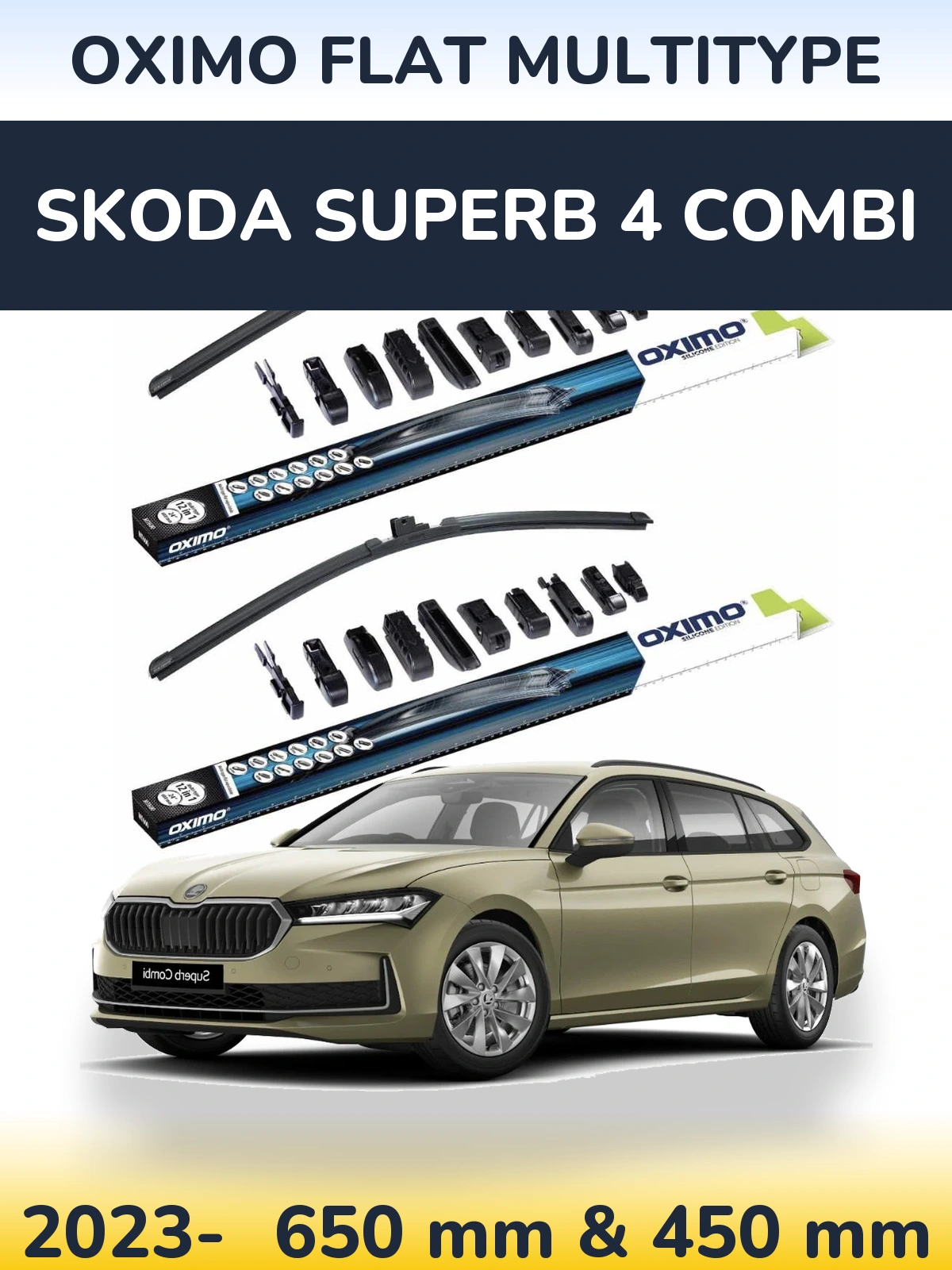 Sada předních stěračů Oximo Flat MultiType 650 a 450 mm pro Skoda Superb 4 Combi 2023-2026