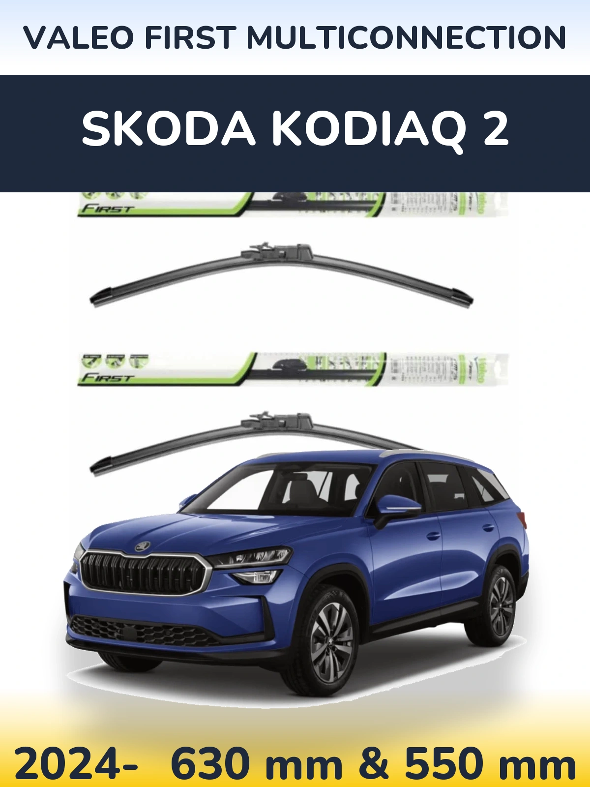 Sada předních stěračů Valeo First MultiConnection 600 a 550 mm pro Skoda Kodiaq 2 2024-2026