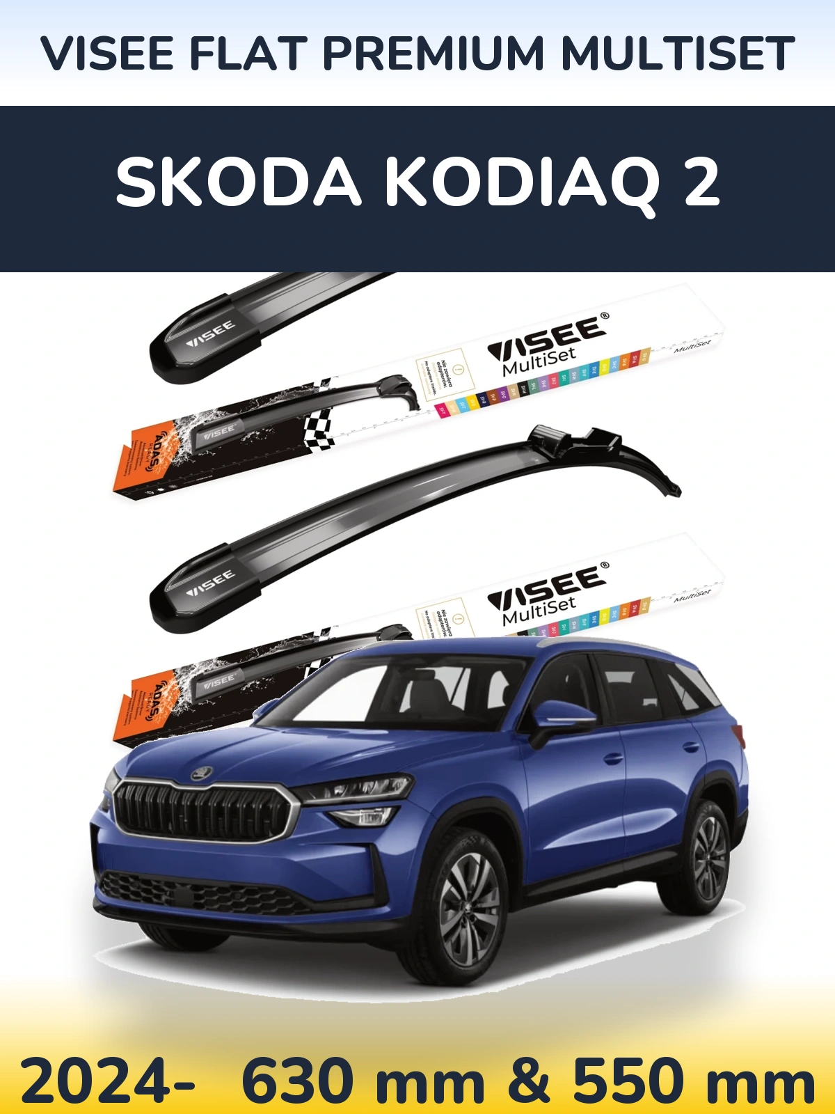 Sada předních stěračů VISEE FLAT PREMIUM MultiSet 630 a 550 mm pro Skoda Kodiaq 2 2024-2026