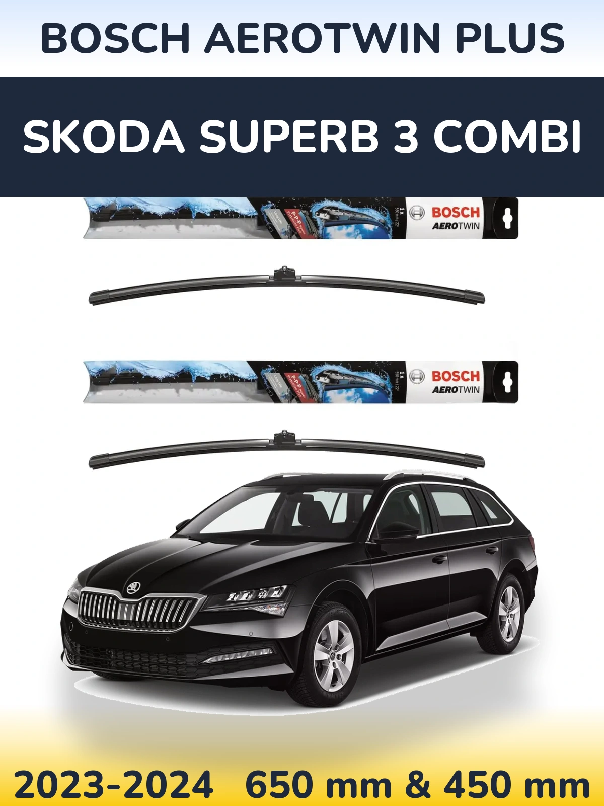 Комплект передніх щіток BOSCH AeroTwin Plus 650 & 450 мм для Skoda Superb 3 Combi 2023-2024