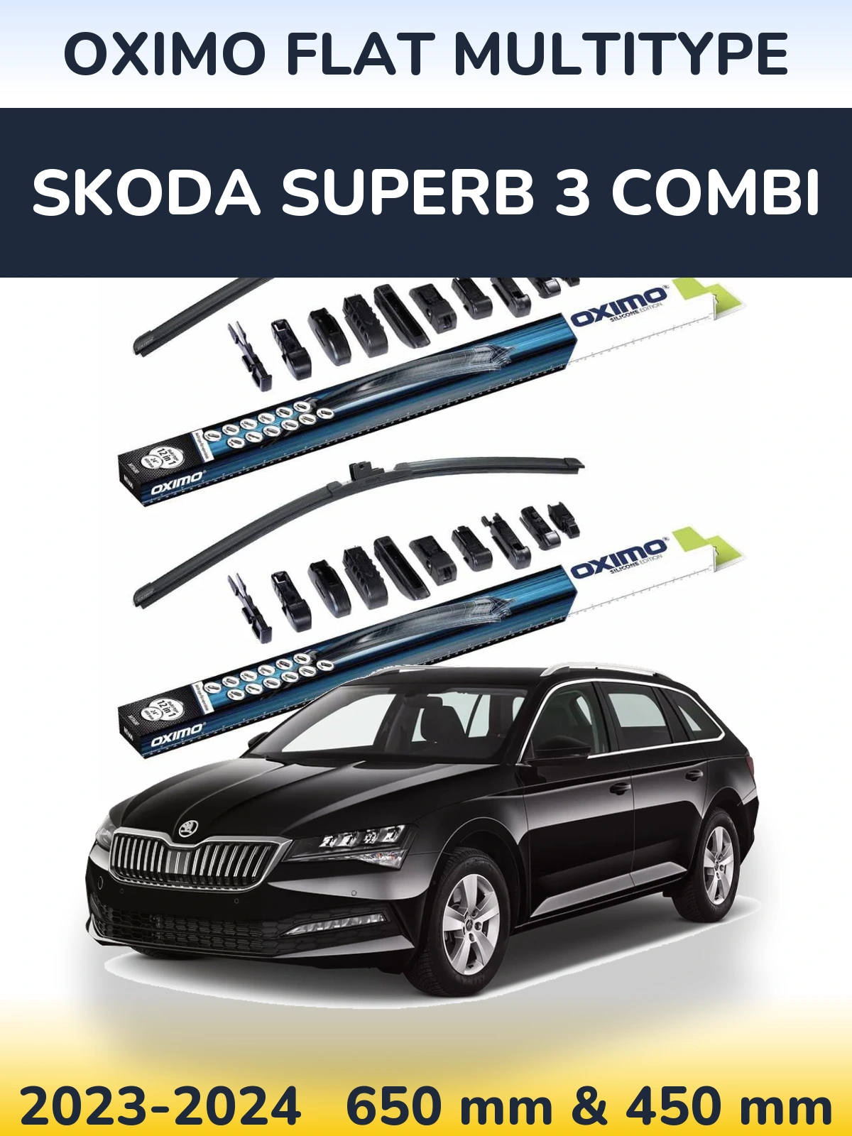 Sada předních stěračů Oximo Flat MultiType 650 a 450 mm pro Skoda Superb 3 Combi 2023-2024