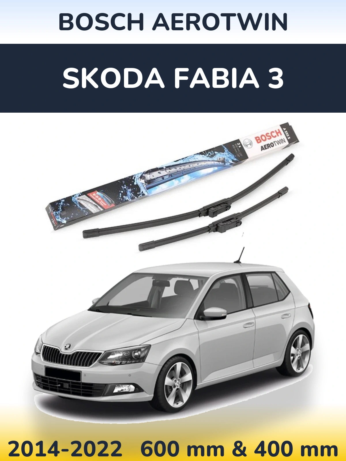 Комплект передніх щіток BOSCH AeroTwin 600 & 400 мм для Skoda Fabia 3 2014-2022