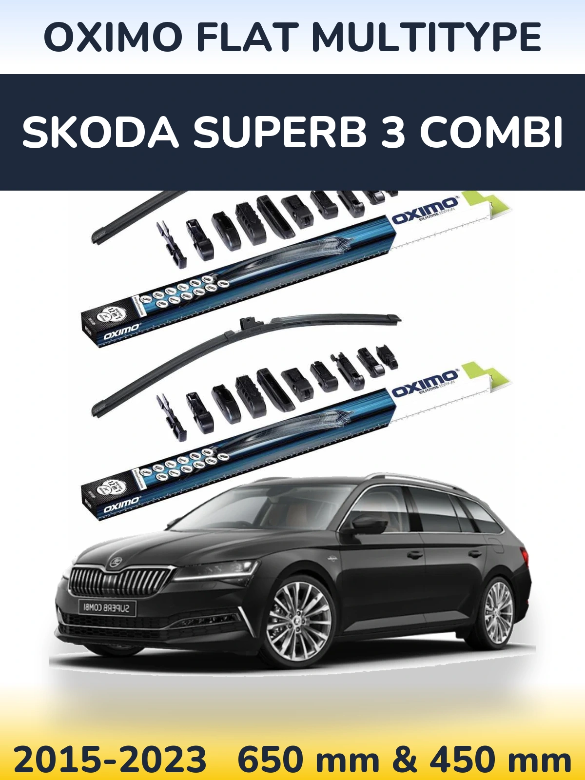 Sada předních stěračů Oximo Flat MultiType 650 a 450 mm pro Skoda Superb 3 Combi 2015-2023