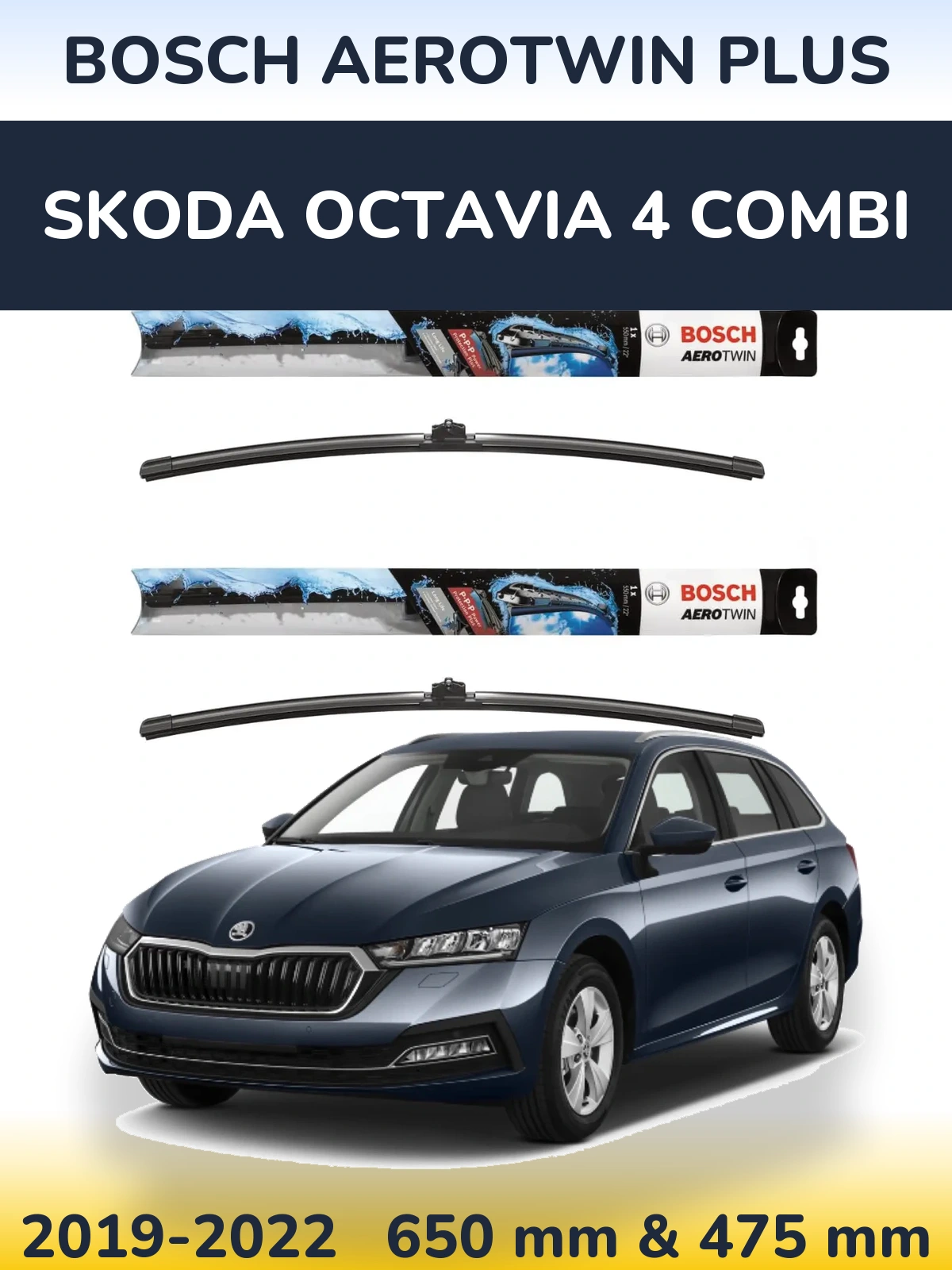 Sada předních stěračů BOSCH AeroTwin Plus 650 a 475 mm pro Skoda Octavia 4 Combi 2019-2022