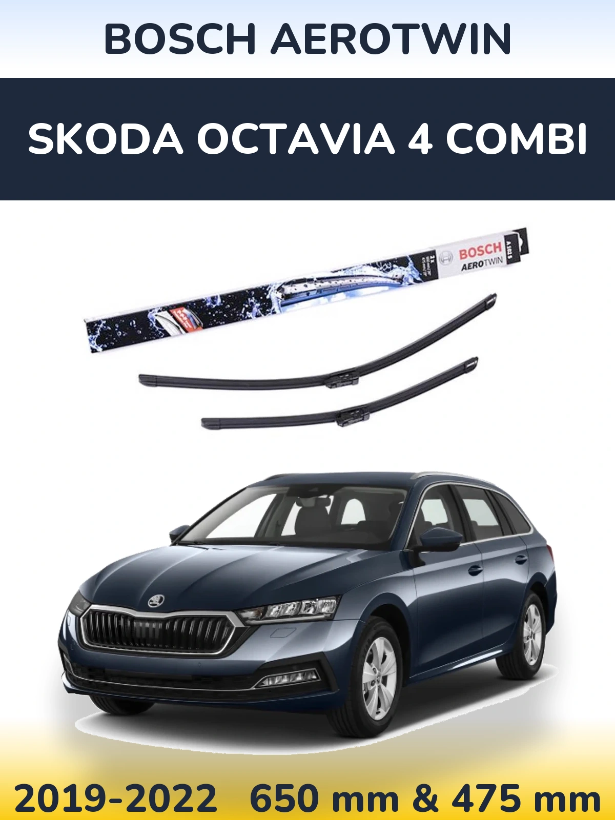 Sada předních stěračů BOSCH AeroTwin 650 a 475 mm pro Skoda Octavia 4 Combi 2019-2022
