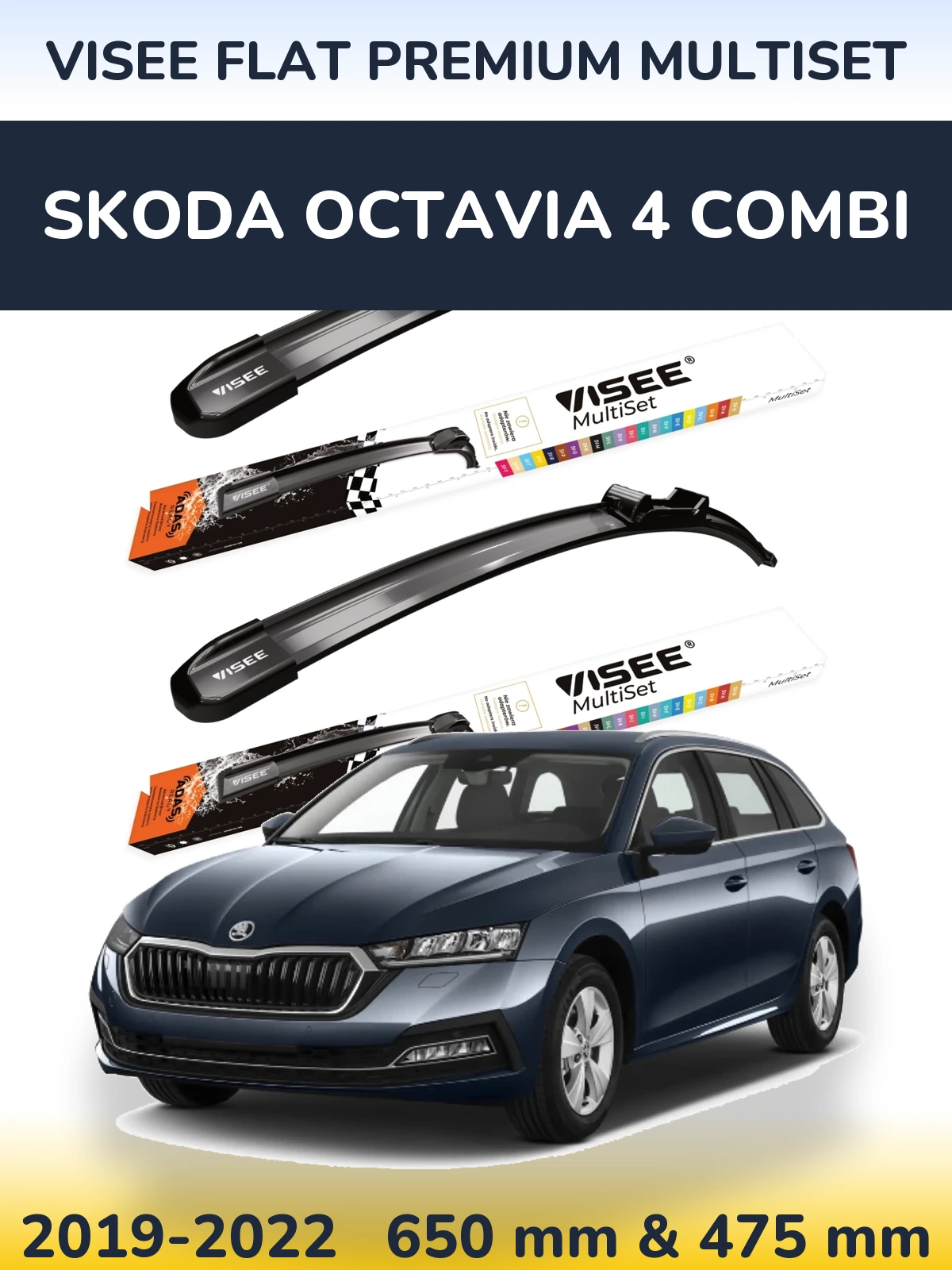 Sada předních stěračů VISEE FLAT PREMIUM MultiSet 650 a 475 mm pro Skoda Octavia 4 Combi 2019-2022