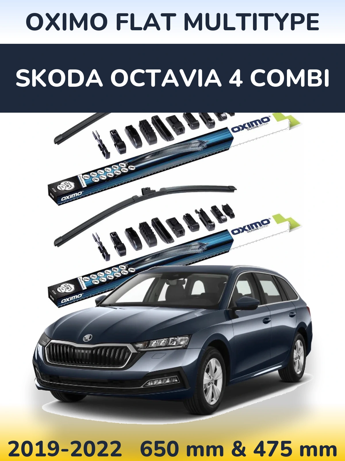 Sada předních stěračů Oximo Flat MultiType 650 a 475 mm pro Skoda Octavia 4 Combi 2019-2022