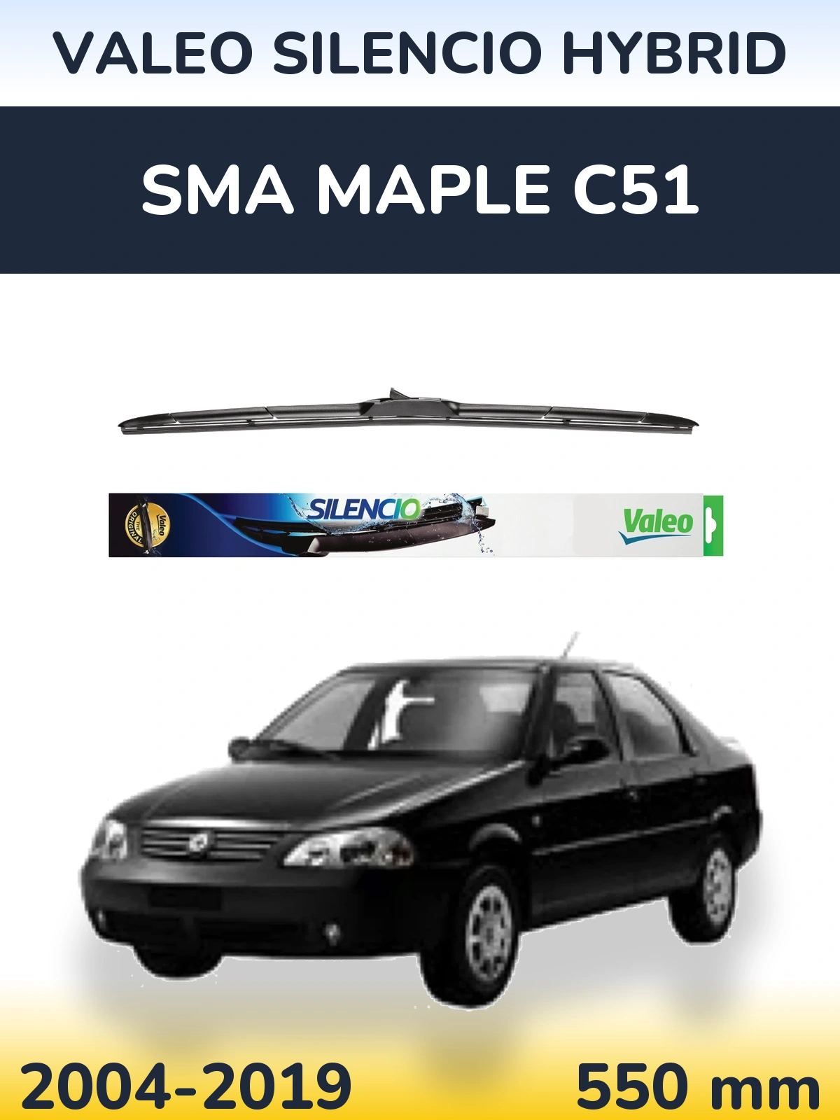 Přední stěrač Valeo Silencio Hybrid 550 mm pro SMA Maple C51 2004-2019