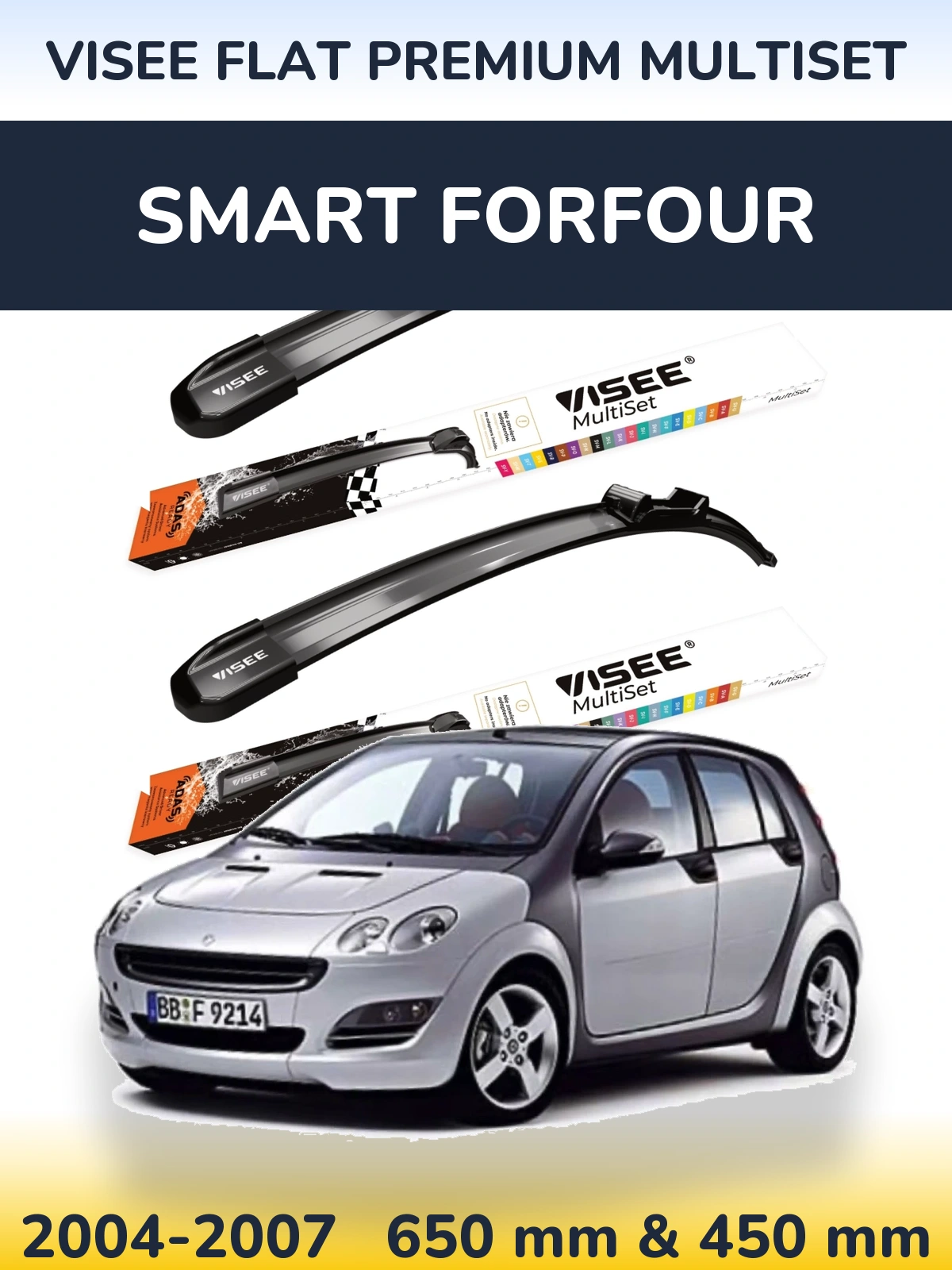Sada předních stěračů VISEE FLAT PREMIUM MultiSet 650 a 450 mm pro Smart Forfour 2004-2007