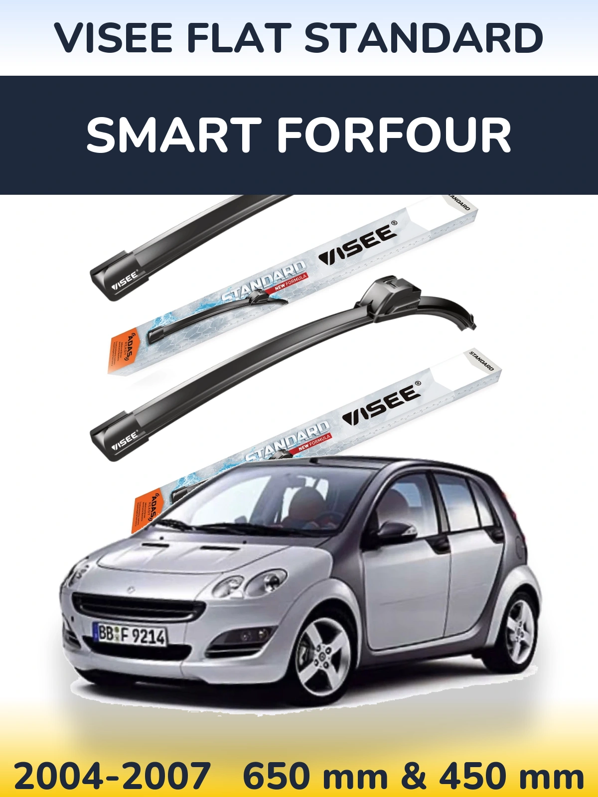 Sada předních stěračů VISEE FLAT STANDARD 650 a 450 mm pro Smart Forfour 2004-2007
