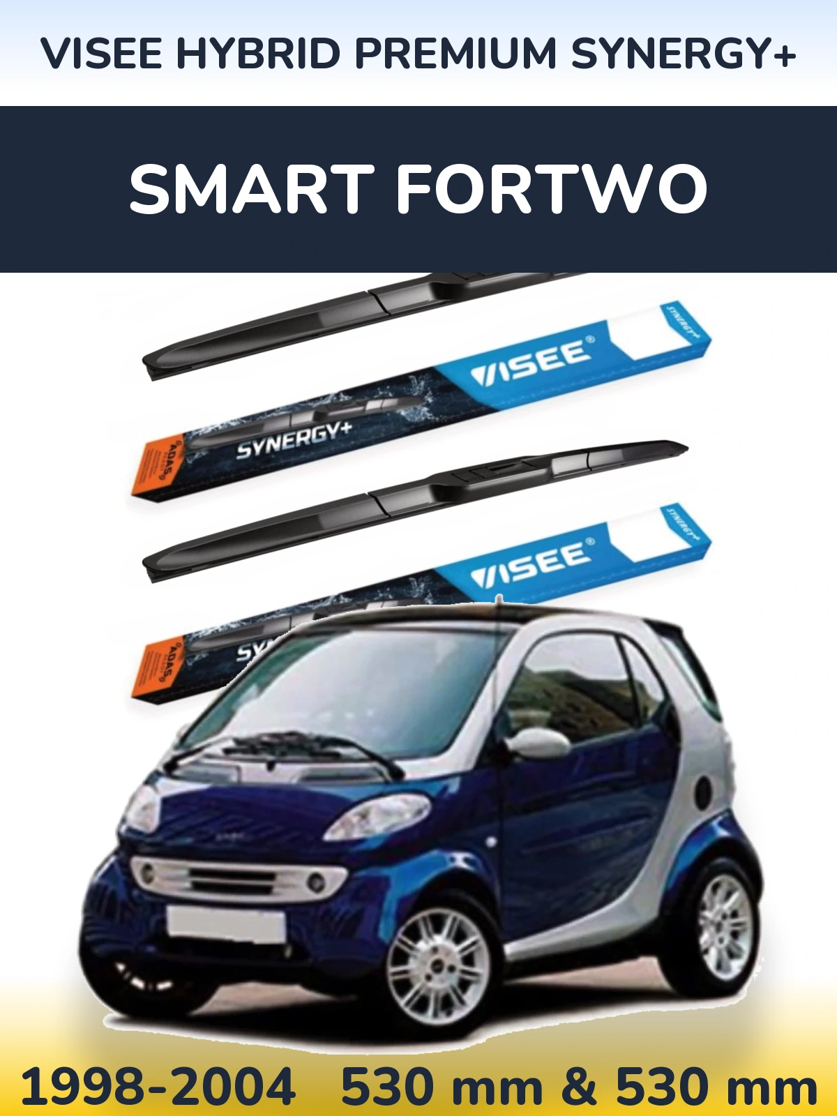 Sada předních stěračů VISEE HYBRID PREMIUM SYNERGY+ 530 a 530 mm pro Smart Fortwo 1998-2004
