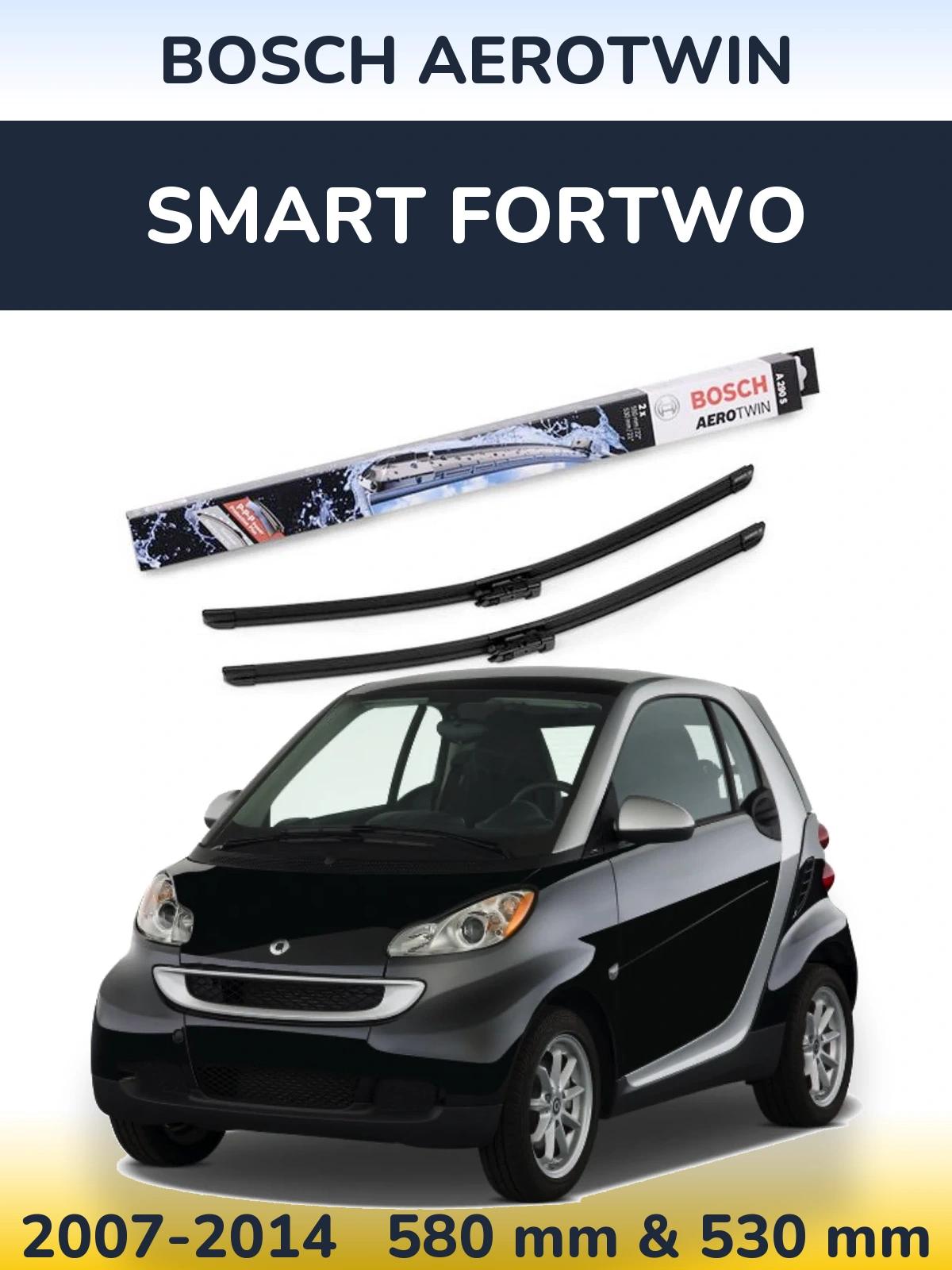 Sada předních stěračů BOSCH AeroTwin 550 a 530 mm pro Smart Fortwo 2007-2014