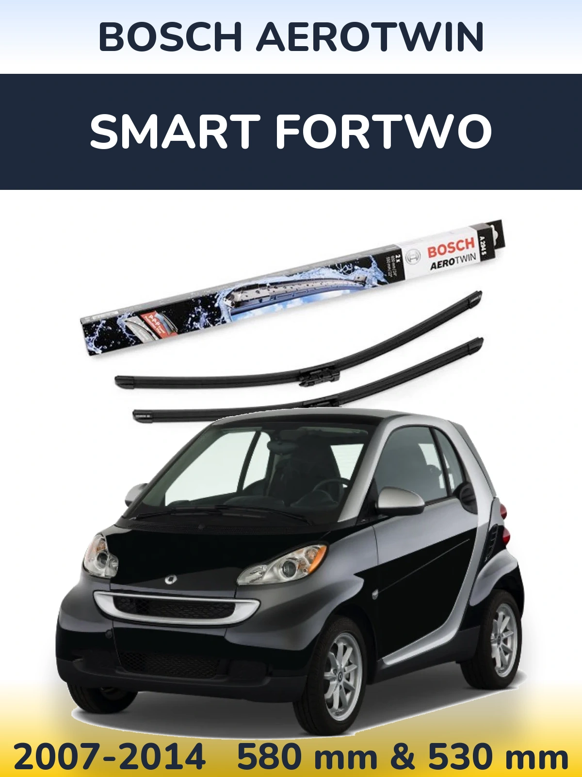 Sada předních stěračů BOSCH AeroTwin 600 a 550 mm pro Smart Fortwo 2007-2014