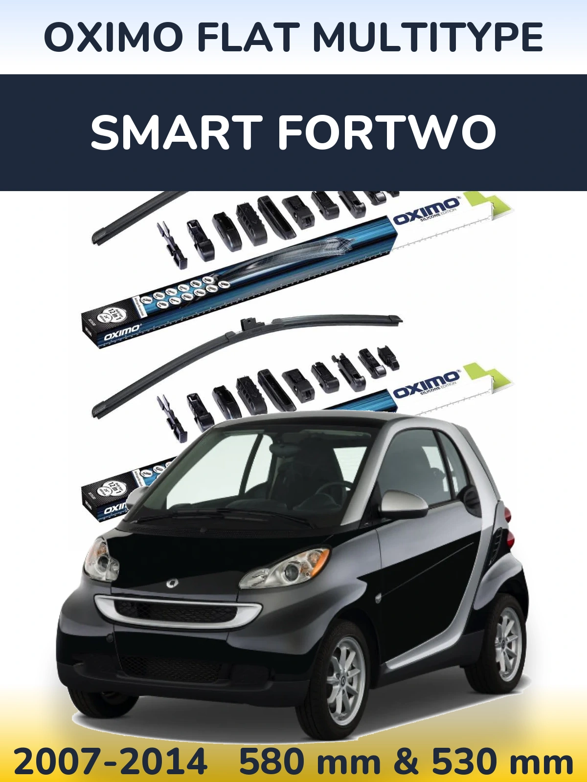 Sada předních stěračů Oximo Flat MultiType 580 a 530 mm pro Smart Fortwo 2007-2014