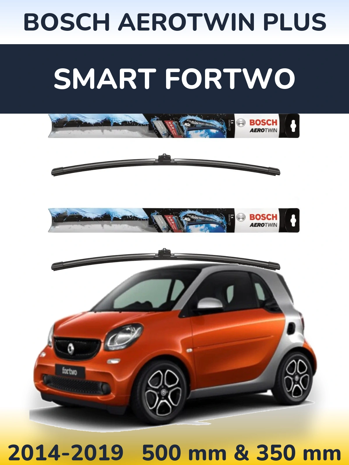 Sada předních stěračů BOSCH AeroTwin Plus 500 a 350 mm pro Smart Fortwo 2014-2019